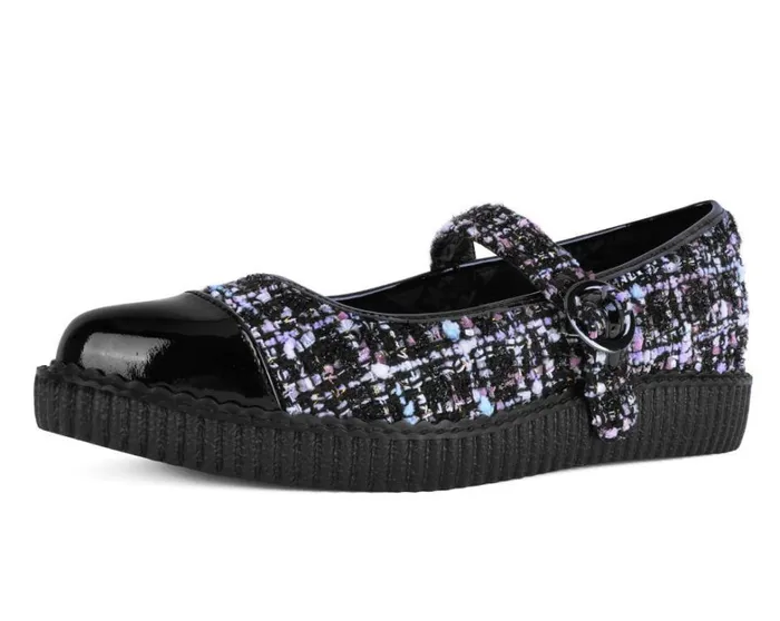Black Tweed Pointed Mary Jane Women TUK Shoes Mary Janes