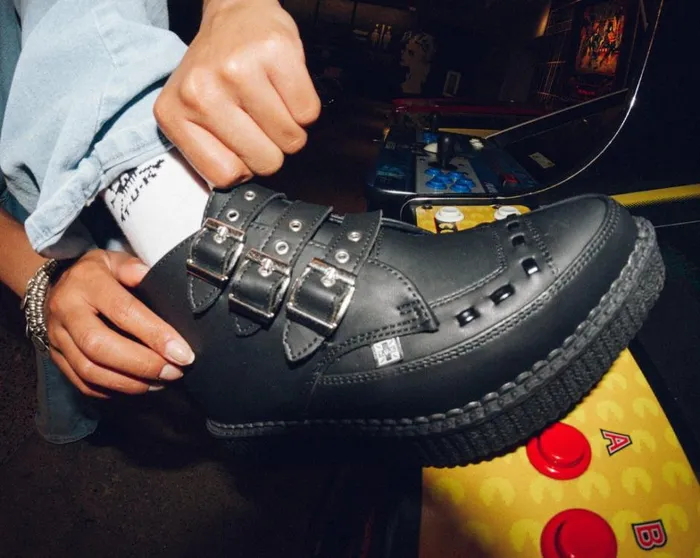 Black Vegan TUKskin 3Buckle Strap Pointed Toe Creeper Boots Men TUK Shoes Vegan Black Vegan TUKskin 3Buckle Strap Pointed Toe Creeper Boots Men TUK Shoes Vegan