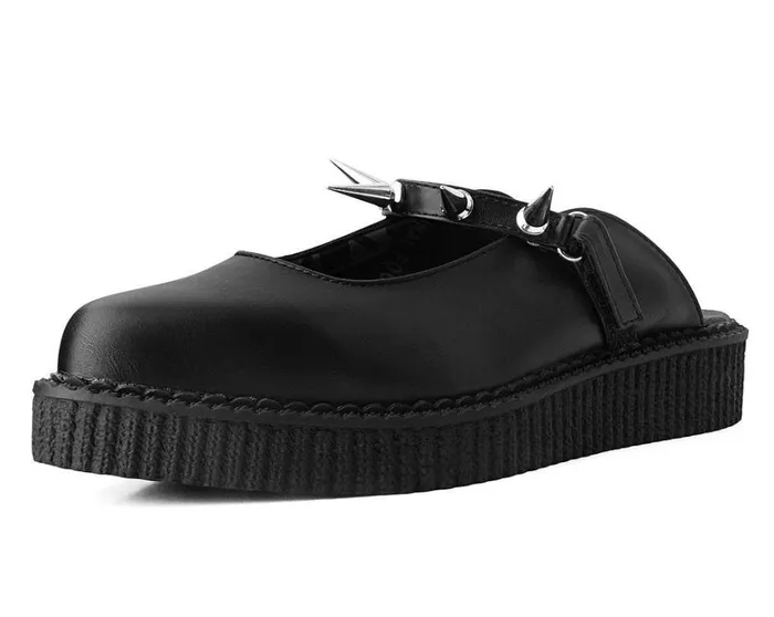Black Vegan Tukskin Spike Strap Pointed Mule Creeper Shoe Women TUK Shoes Sandals
