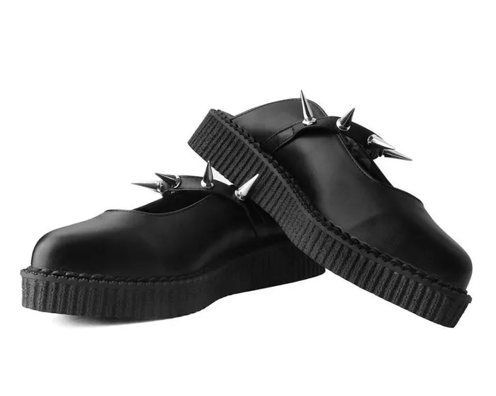 Black Vegan Tukskin Spike Strap Pointed Mule Creeper Shoe Women TUK Shoes Sandals Black Vegan Tukskin Spike Strap Pointed Mule Creeper Shoe Women TUK Shoes Sandals
