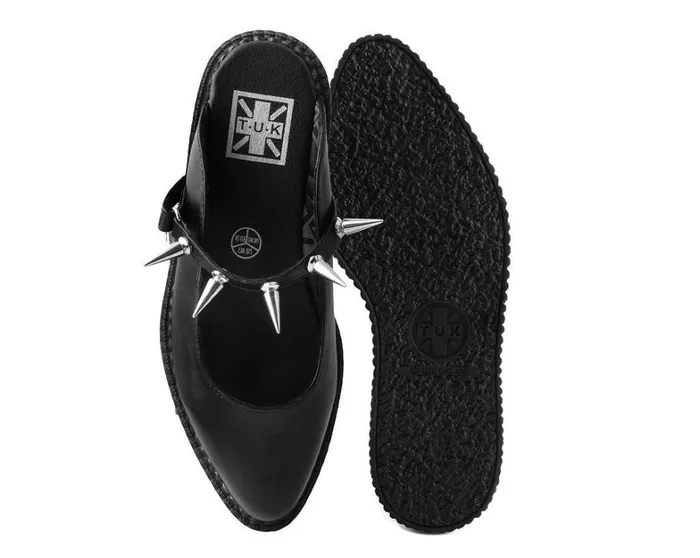 Black Vegan Tukskin Spike Strap Pointed Mule Creeper Shoe Women TUK Shoes Sandals Black Vegan Tukskin Spike Strap Pointed Mule Creeper Shoe Women TUK Shoes Sandals
