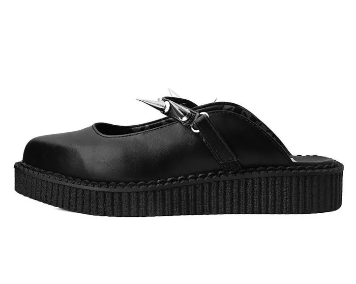 Black Vegan Tukskin Spike Strap Pointed Mule Creeper Shoe Women TUK Shoes Sandals Black Vegan Tukskin Spike Strap Pointed Mule Creeper Shoe Women TUK Shoes Sandals