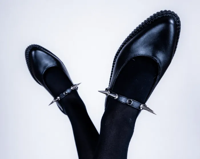 Black Vegan Tukskin Spike Strap Pointed Mule Creeper Shoe Women TUK Shoes Sandals Black Vegan Tukskin Spike Strap Pointed Mule Creeper Shoe Women TUK Shoes Sandals