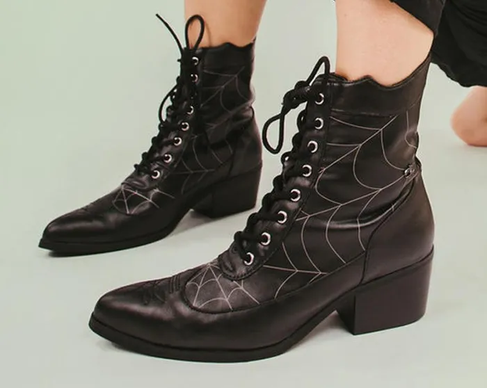 Black Victorian 8Eye Spiderweb Pointed Anarchic Heel Women TUK Shoes Boots Black Victorian 8Eye Spiderweb Pointed Anarchic Heel Women TUK Shoes Boots