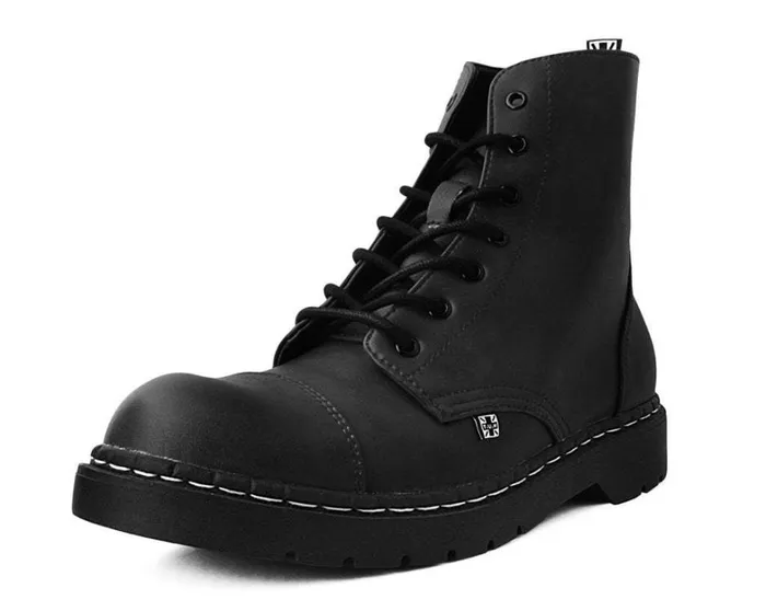Black Waxy 7Eye Capped Toe Boot Men TUK Shoes Boots