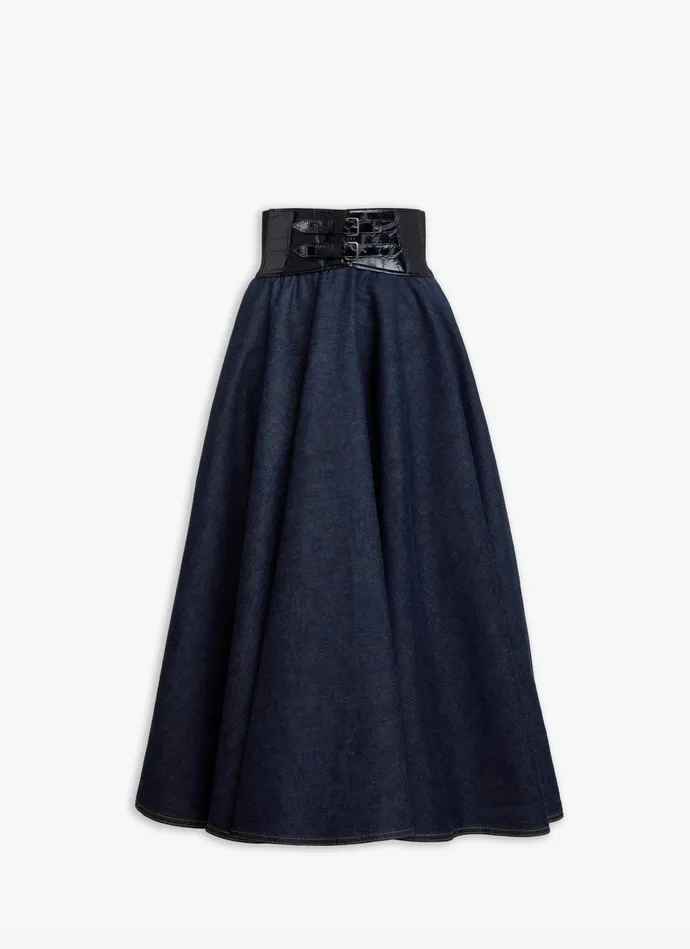 Blue BELTED LAMBSKIN SKIRT Women Alaa Skirts