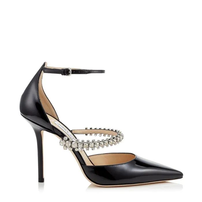 Bobbie 100 Black Patent Leather Pointy Toe Pumps With Crystal Strap Black Women JIMMY CHOO Pumps Bobbie 100 Black Patent Leather Pointy Toe Pumps With Crystal Strap Black Women JIMMY CHOO Pumps