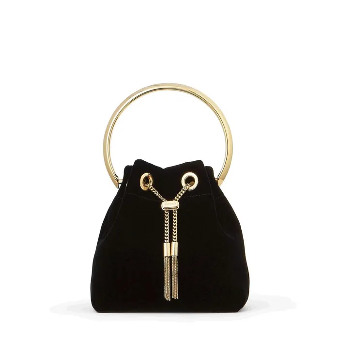 Bon Bon Black Velvet Bag With Metal Handle Black Women JIMMY CHOO Clutch Bags