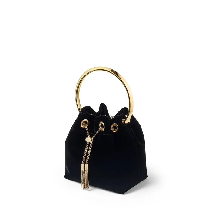 Bon Bon Black Velvet Bag With Metal Handle Black Women JIMMY CHOO Clutch Bags