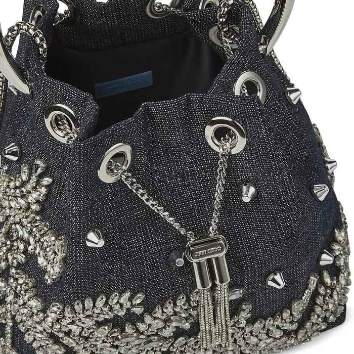 Bon Bon Indigo Denim Handbag With Crystal Embroidery Indigo Women JIMMY CHOO Evening Bags Bon Bon Indigo Denim Handbag With Crystal Embroidery Indigo Women JIMMY CHOO Evening Bags