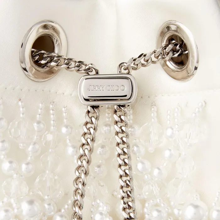 Bon Bon Latte Satin Bag With Pearl Embroidery And Metal Handle Latte Women JIMMY CHOO Evening Bags