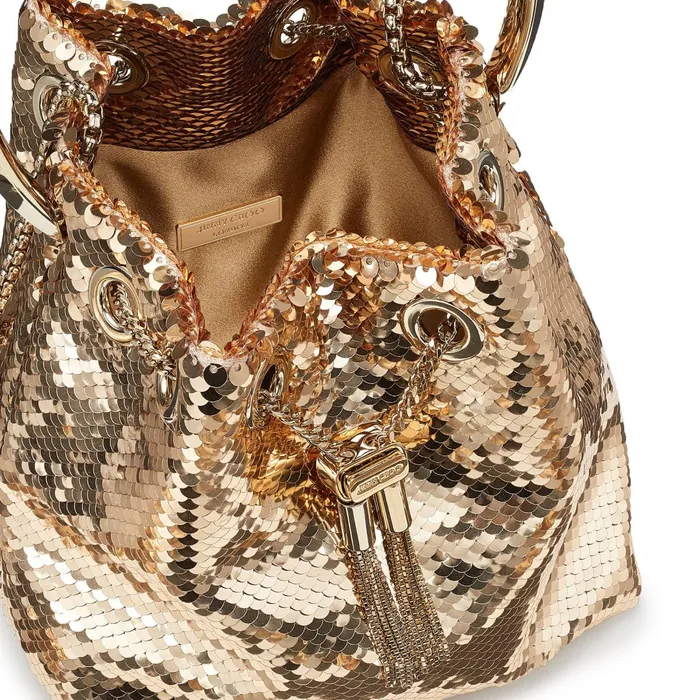 Bon Bon RoseGold Micro Paillettes Handbag With Metal Bracelet Handle Rose Gold Women JIMMY CHOO Evening Bags