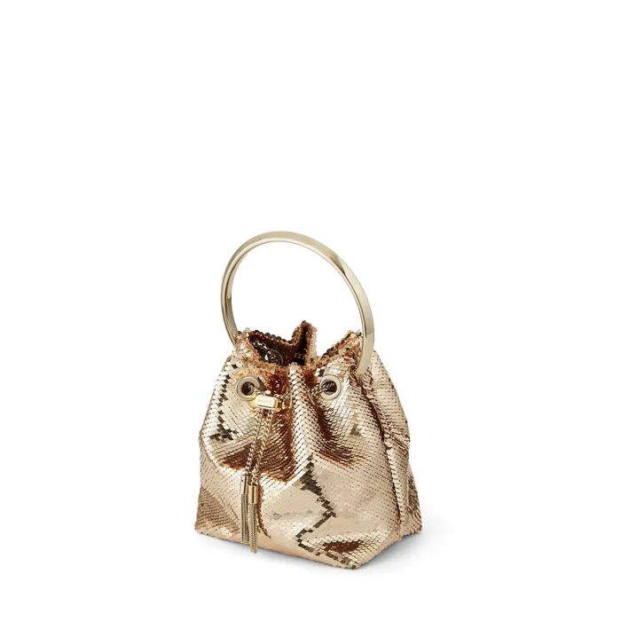 Bon Bon RoseGold Micro Paillettes Handbag With Metal Bracelet Handle Rose Gold Women JIMMY CHOO Evening Bags