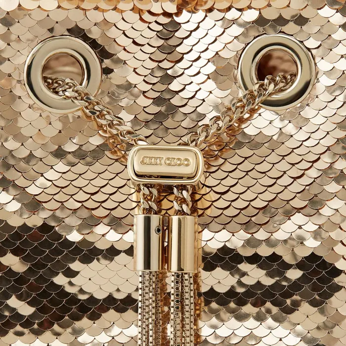 Bon Bon RoseGold Micro Paillettes Handbag With Metal Bracelet Handle Rose Gold Women JIMMY CHOO Evening Bags
