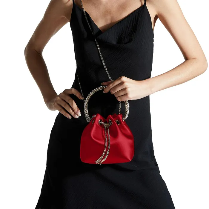 Bon Bon Royal Red Satin Bag With Crystal Handle Royal Red Women JIMMY CHOO Evening Bags