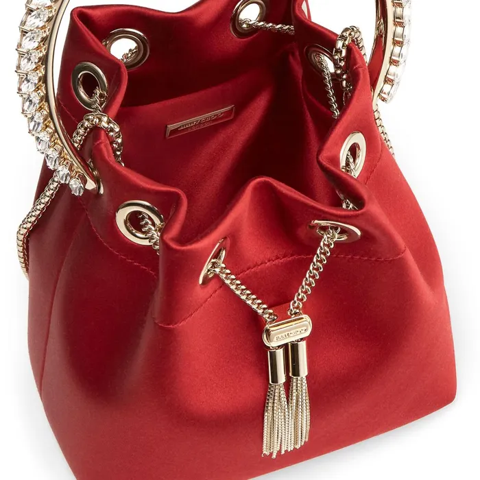Bon Bon Royal Red Satin Bag With Crystal Handle Royal Red Women JIMMY CHOO Evening Bags