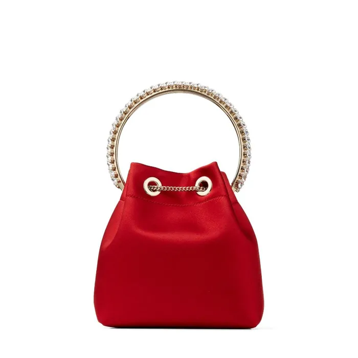 Bon Bon Royal Red Satin Bag With Crystal Handle Royal Red Women JIMMY CHOO Evening Bags