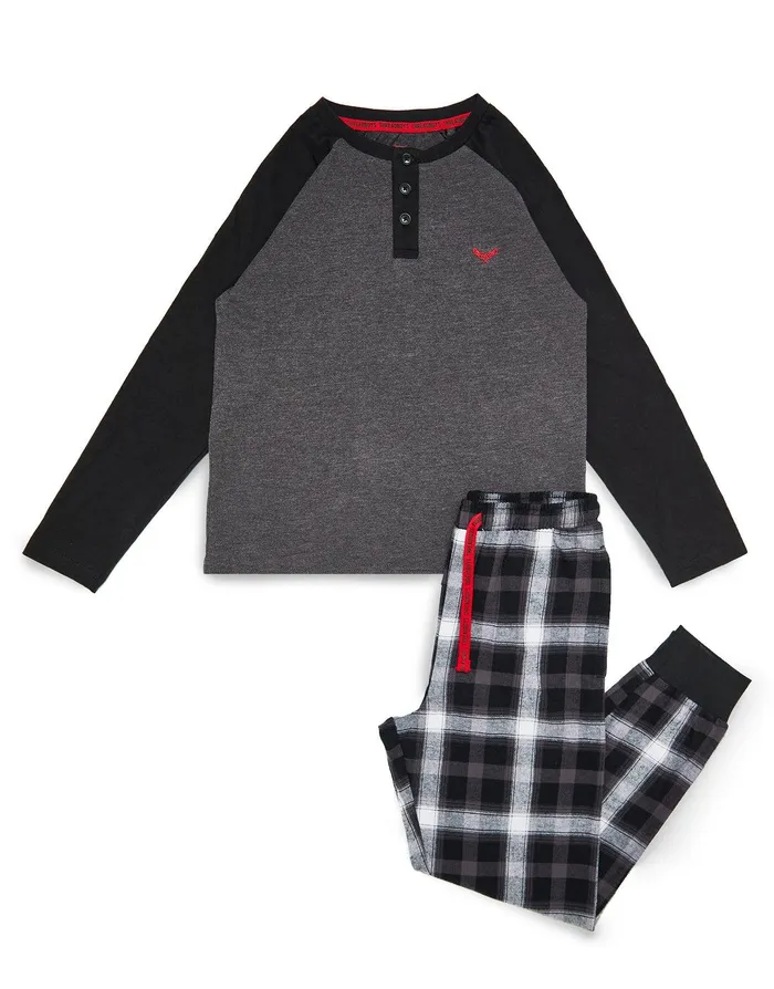 Boys Black Check Print Long Pyjamas 2Piece Set Black Threadbare Pyjamas Boys Black Check Print Long Pyjamas 2Piece Set Black Threadbare Pyjamas