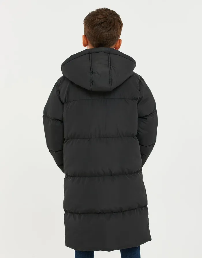 Boys Black Longline Padded Puffer Jacket Black Threadbare Jackets and Coats