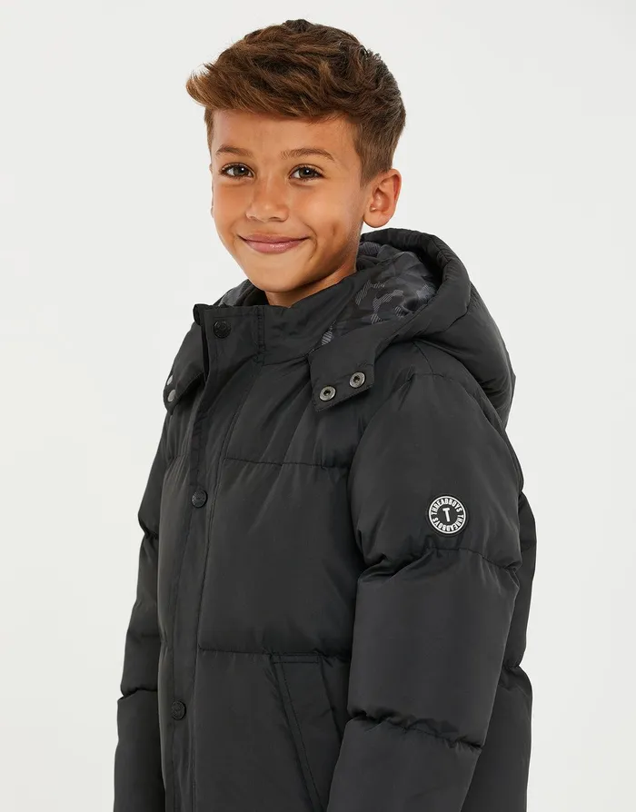 Boys Black Longline Padded Puffer Jacket Black Threadbare Jackets and Coats