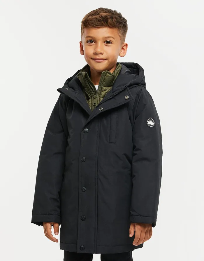 Boys Black Mock Layer Coat Black Threadbare Jackets and Coats Boys Black Mock Layer Coat Black Threadbare Jackets and Coats