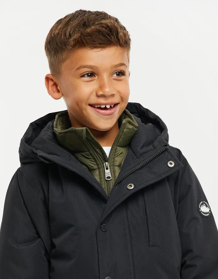 Boys Black Mock Layer Coat Black Threadbare Jackets and Coats Boys Black Mock Layer Coat Black Threadbare Jackets and Coats