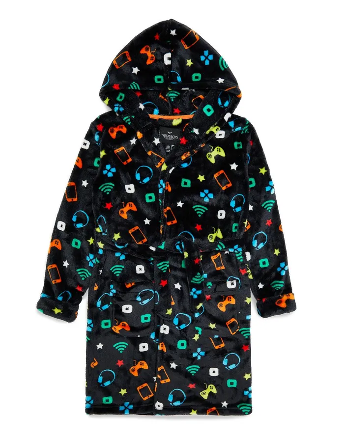 Boys Navy Gamer Print Dressing Gown Navy Threadbare Loungewear Boys Navy Gamer Print Dressing Gown Navy Threadbare Loungewear