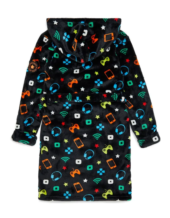 Boys Navy Gamer Print Dressing Gown Navy Threadbare Loungewear Boys Navy Gamer Print Dressing Gown Navy Threadbare Loungewear