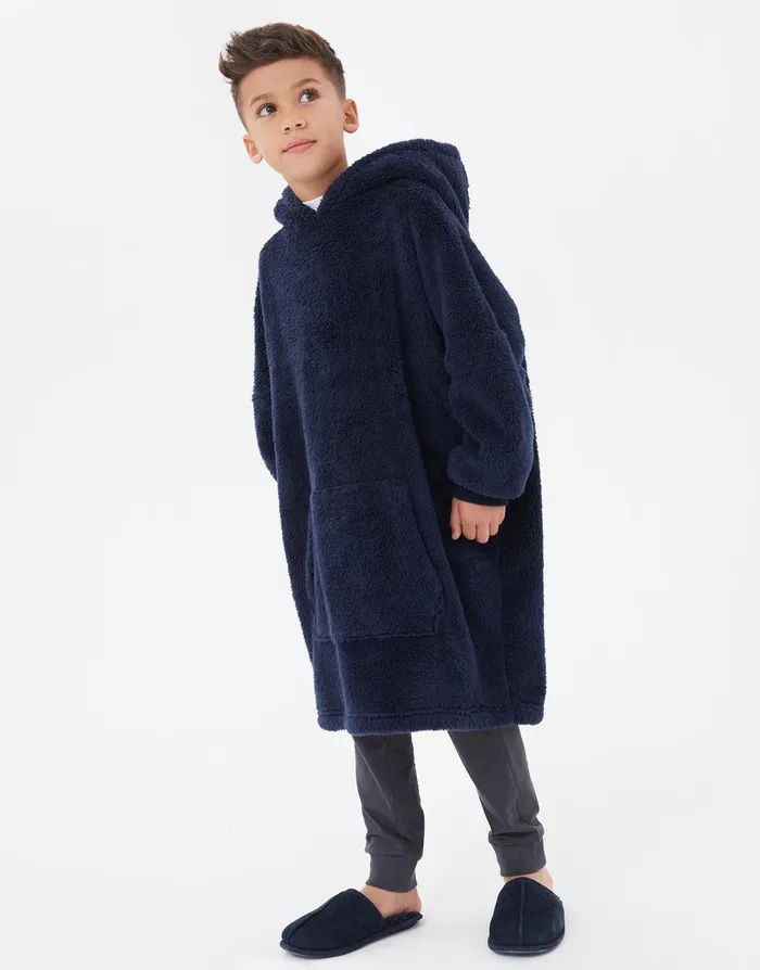 Boys Navy Oversized Longline Hoodie Navy Threadbare Hoodies