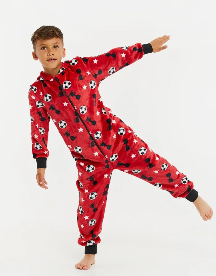 Boys Red Plush Onesie Red Threadbare Loungewear