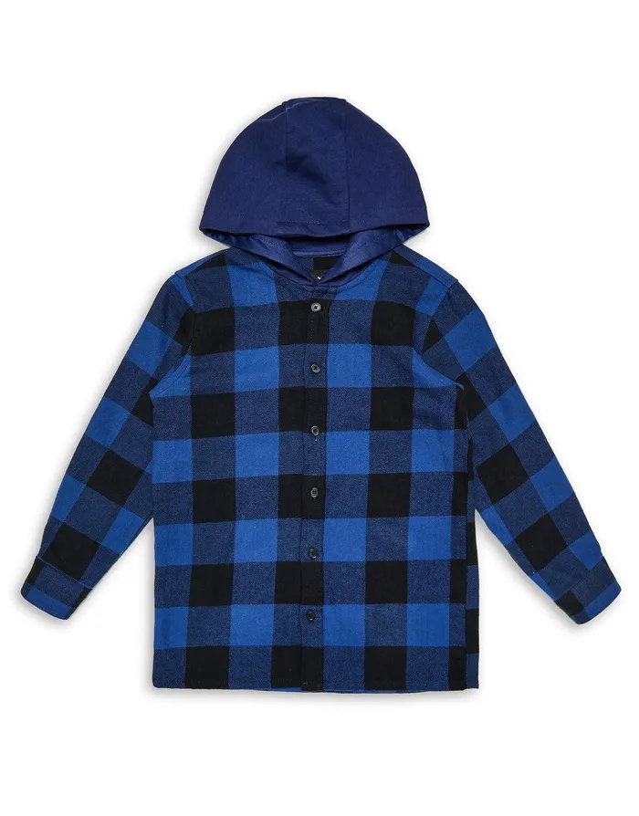 Boys Royal Blue Check Hooded Long Sleeve Shirt Royal Blue Threadbare Shirts Boys Royal Blue Check Hooded Long Sleeve Shirt Royal Blue Threadbare Shirts