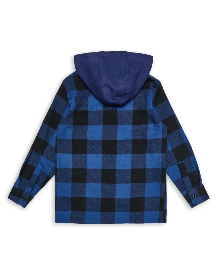 Boys Royal Blue Check Hooded Long Sleeve Shirt Royal Blue Threadbare Shirts Boys Royal Blue Check Hooded Long Sleeve Shirt Royal Blue Threadbare Shirts