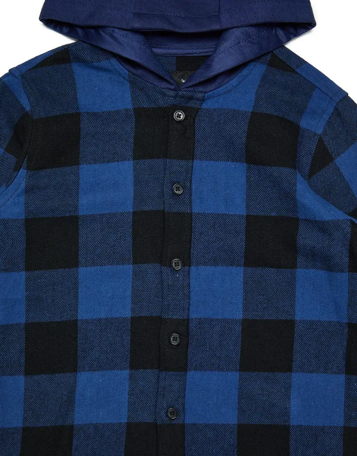 Boys Royal Blue Check Hooded Long Sleeve Shirt Royal Blue Threadbare Shirts Boys Royal Blue Check Hooded Long Sleeve Shirt Royal Blue Threadbare Shirts
