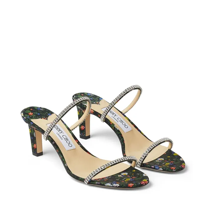 Brea 65 Multicolour DitsyPrint Silk Sandals With CrystalEmbellished Straps Multicrystal Women JIMMY CHOO Mules