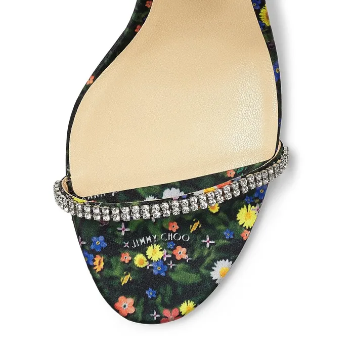 Brea 65 Multicolour DitsyPrint Silk Sandals With CrystalEmbellished Straps Multicrystal Women JIMMY CHOO Mules