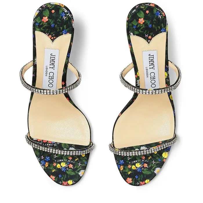 Brea 65 Multicolour DitsyPrint Silk Sandals With CrystalEmbellished Straps Multicrystal Women JIMMY CHOO Mules