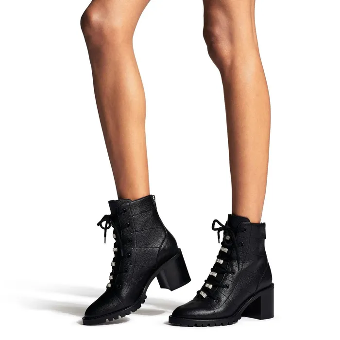 Bren 65 Black Grained Leather Ankle Boots With Crystal Trim Blacksilver Women JIMMY CHOO Boots