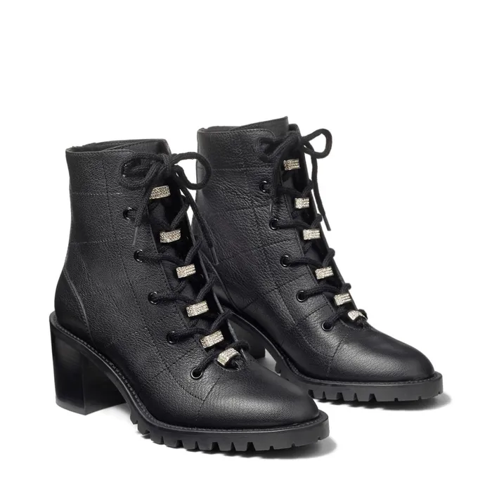 Bren 65 Black Grained Leather Ankle Boots With Crystal Trim Blacksilver Women JIMMY CHOO Boots