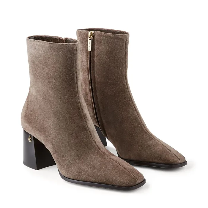 Bryelle 65 Mink Velvet Suede Block Heel Ankle Boots With Jc Emblem Mink Women JIMMY CHOO Boots