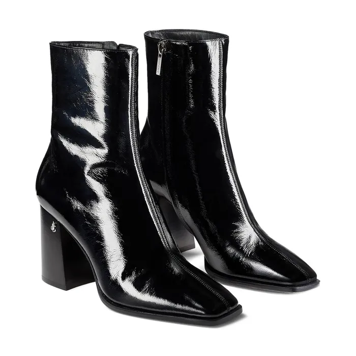 Bryelle 85 Black Naplack Block Heel Ankle Boots With Jc Emblem Black Women JIMMY CHOO Boots