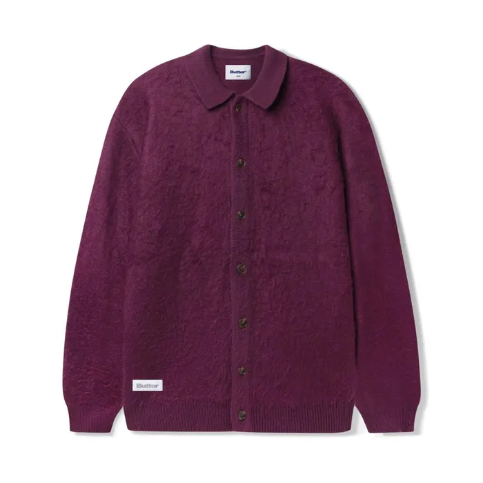Butter Goods Fleece Men Mohair Button Up Knitted Shirt Port