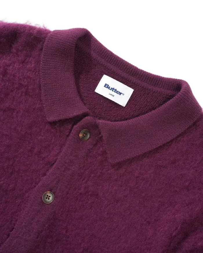 Butter Goods Fleece Men Mohair Button Up Knitted Shirt Port