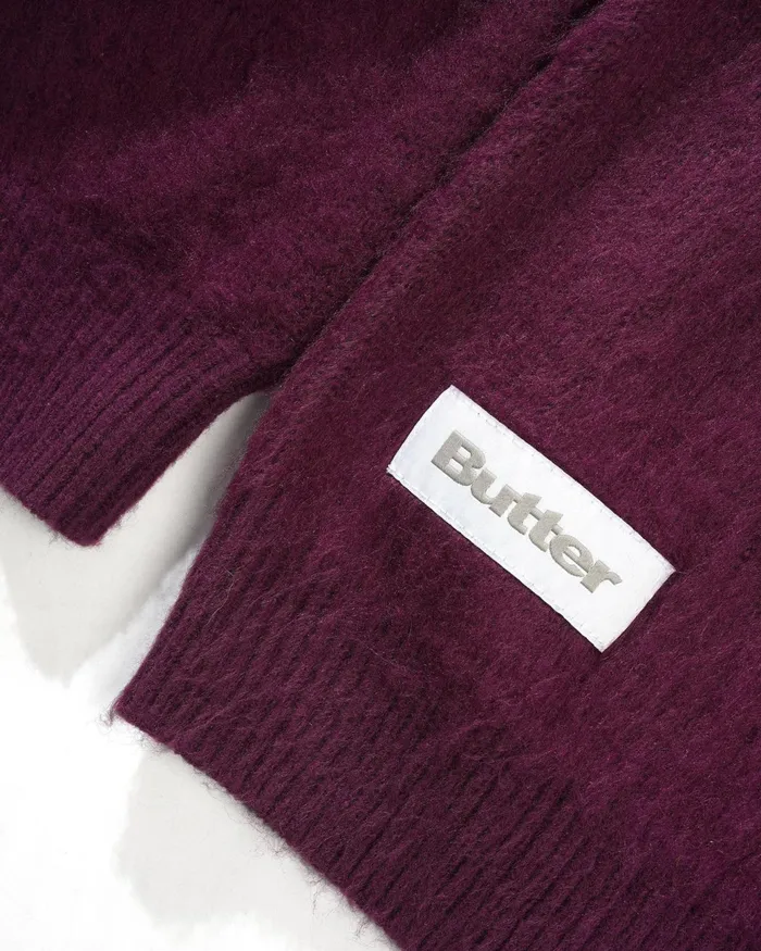 Butter Goods Fleece Men Mohair Button Up Knitted Shirt Port
