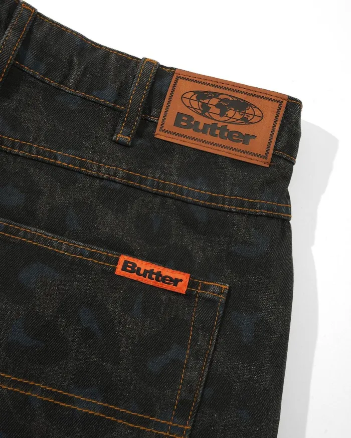 Butter Goods Leopard Denim Jeans Black Men Pants Butter Goods Leopard Denim Jeans Black Men Pants