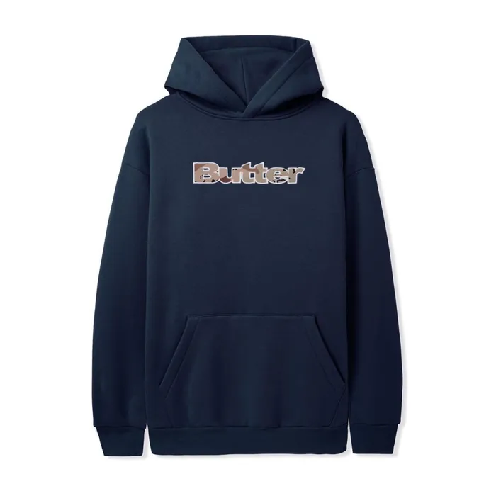 Butter Goods Logo Camo Applique Pullover Hood Navy Men Fleece