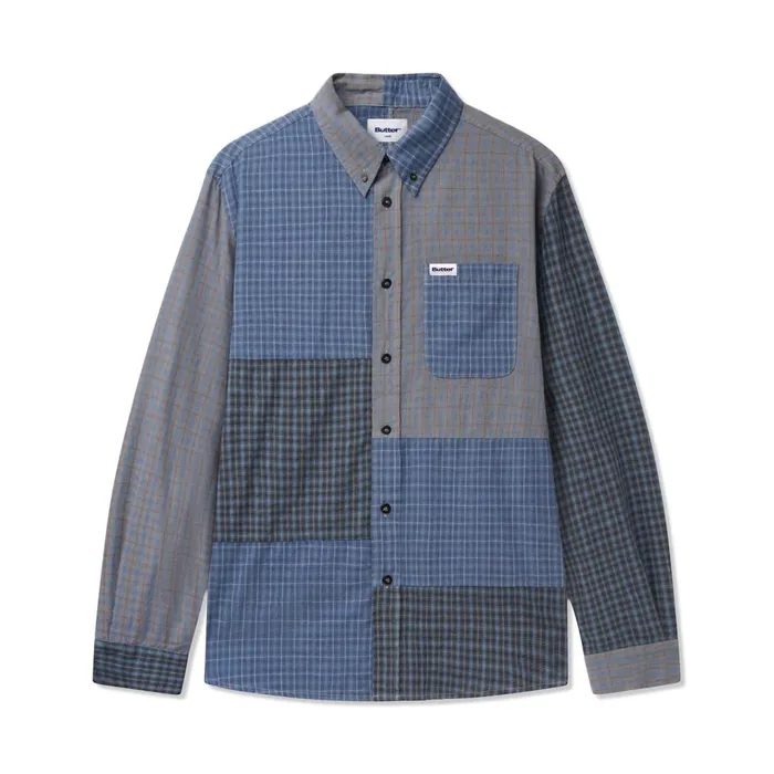 Butter Goods Patchwork Plaid LS Shirt Overdye Navy Men Shirts