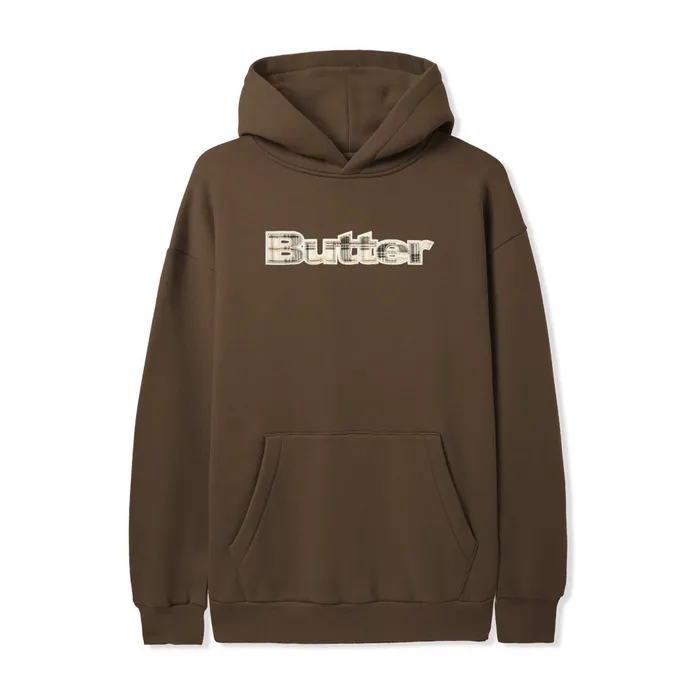 Butter Goods Plaid Applique Pullover Hood Washed Brown Men Fleece
