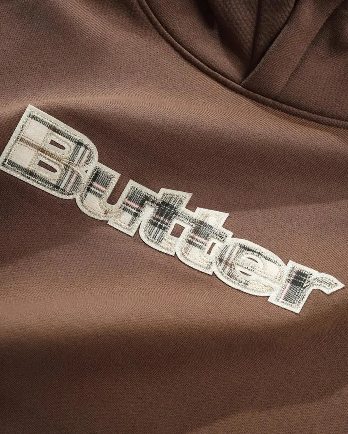 Butter Goods Plaid Applique Pullover Hood Washed Brown Men Fleece Butter Goods Plaid Applique Pullover Hood Washed Brown Men Fleece