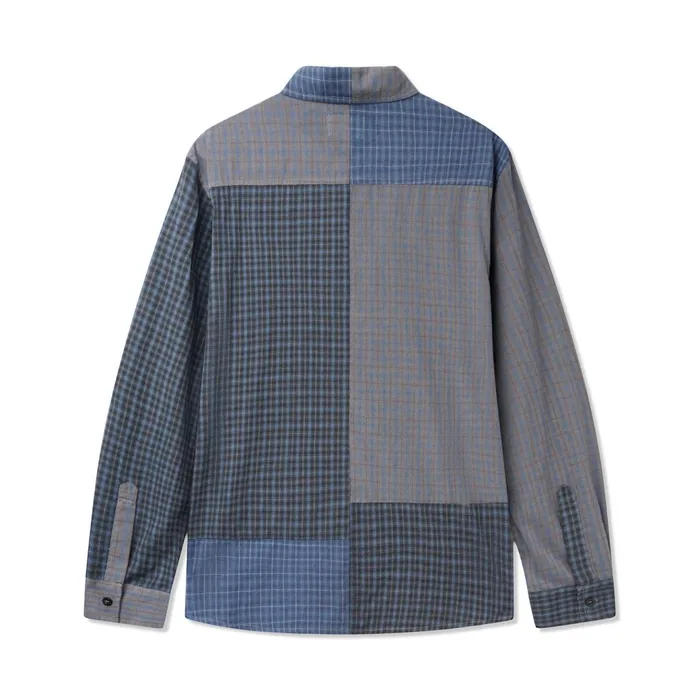 Butter Goods Shirts Men Patchwork Plaid LS Shirt Overdye Navy Butter Goods Shirts Men Patchwork Plaid LS Shirt Overdye Navy