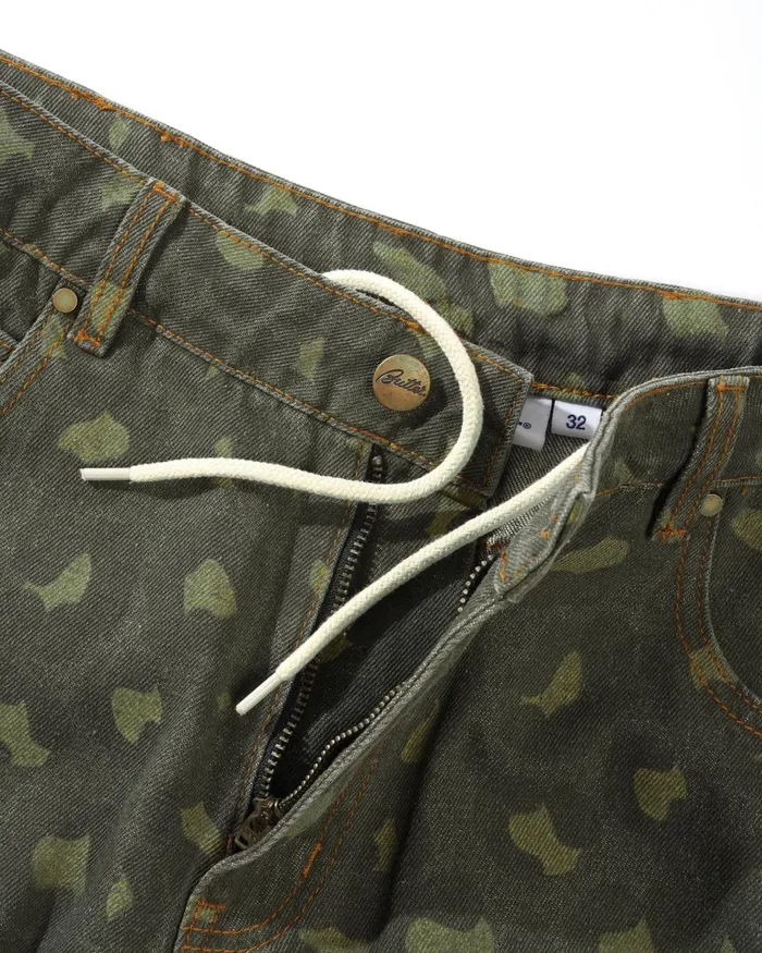 Butter Goods Shorts Men Leopard Denim Shorts Army Butter Goods Shorts Men Leopard Denim Shorts Army